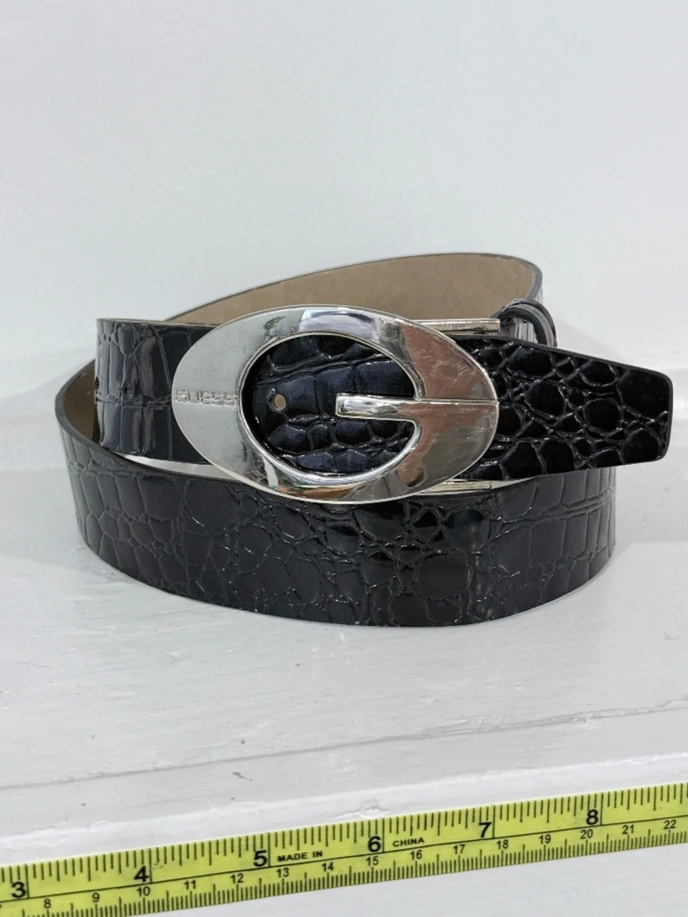 Guess Big G Black Patent Belt